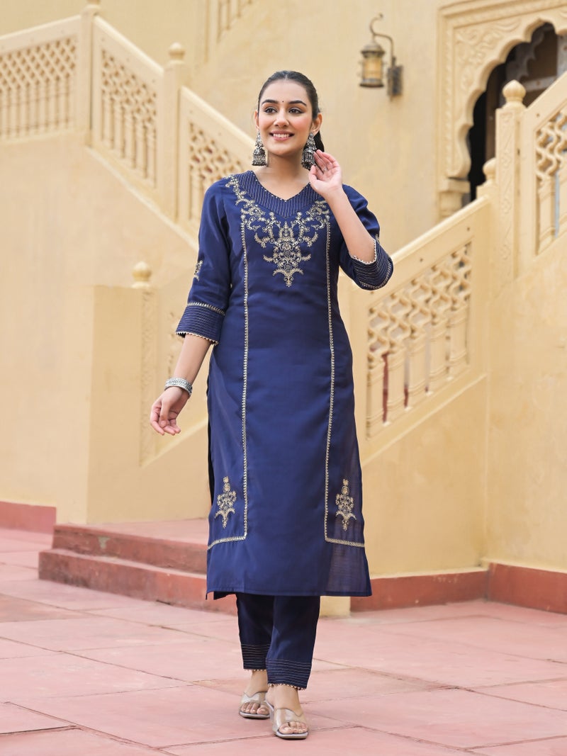 Shifory Blue Embroidered Kurti Set for Women - Image 3